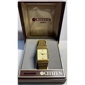 2008 Boxed Vintage Citizen Mens Tank Gold Tone Quartz Dress Watch 6031-919912kt